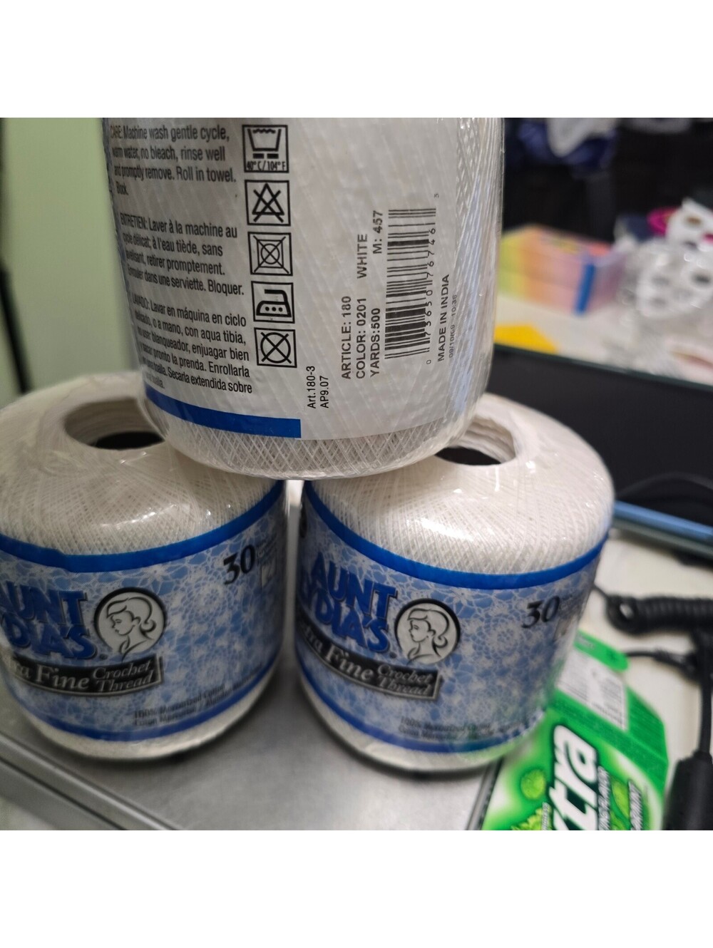 Aunt Lydia's Lot of 3 Extra Fine Crochet Thread Size 30 White 500 yards/ea - Picture 3 of 4